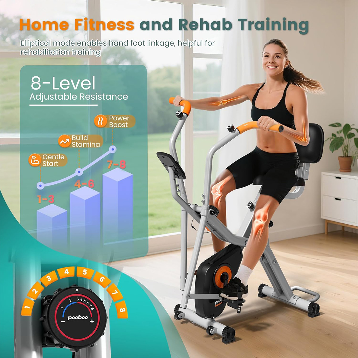Pooboo Foldable 2-in-1 Exercis - đánh giá và giá Exercise Bike Magnetic Resistance